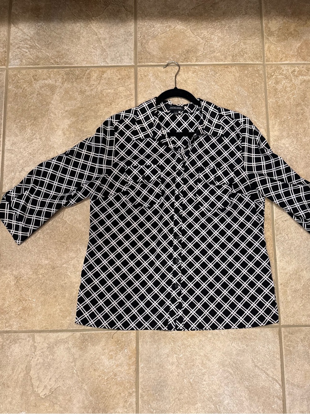 Notations Black and White Geometric Button-Down Shirt